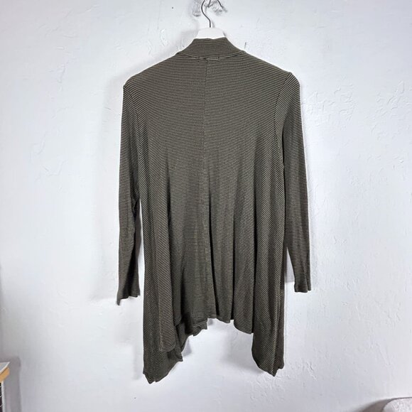 Comfy USA Womens Green & Black Striped Long Sleeve Button Front Shirt Top Medium - Picture 2 of 8